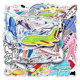 T TAKONE Aeroplane Stickers, 50 Pieces Vinyl Aeroplane Helicopter Children's Stickers, Waterproof and Reusable Boys' Vehicle Stickers for Suitcase, Water Bottle, Laptop, Skateboard (Plane)