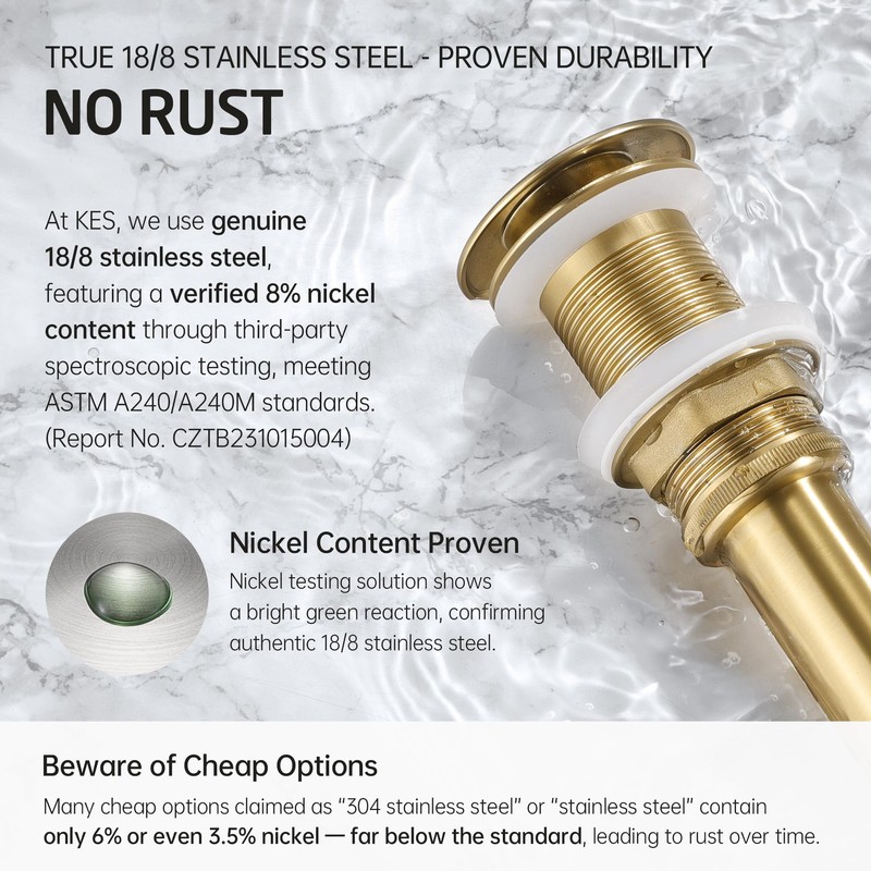 KES Sink Drain Without Overflow Bathroom Pop Up Drain Assembly