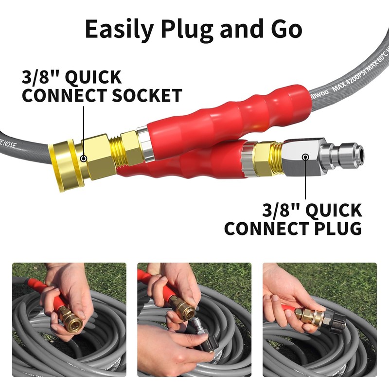 Heliwoo Pressure Washer Hose 50ft, 4200PSI Wire Braid Power Washer