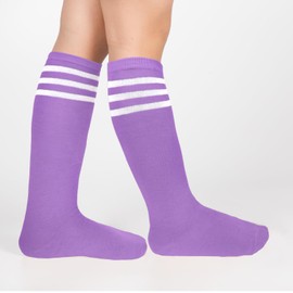Benefeet Sox Toddler Soccer Socks Purple Kids Soccer Socks White Three Stripes Girls Knee High Sock Long Tube Colorful Cotton Youth Soccer Sock Neon Solid Color Sport Softball Baseball Socks Gift