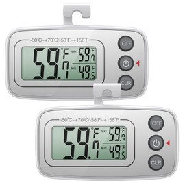 (New Version) AMIR Rridge Thermometer, Max/Min Function Refrigerator Thermometer with LCD Display, Waterproof Design for Refrigerator, Rreezer Room, Restaurants, Cafes, Bars (Sliver)