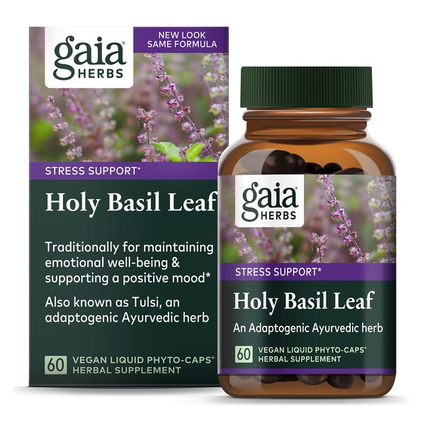 Gaia Herbs Holy Basil Leaf, Vegan Liquid Capsules, 60 Count - Stress Relief, Healthy Inflammatory Response, Tulsi Extract