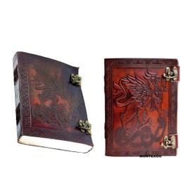 MONTEXOO Combo of Leather Journal Dragon Dungeons Dragonette Lined Diary Sketchook Notebook with Lock for Men Women Dnd Travel Bullet Handmade Vintage Old Antique