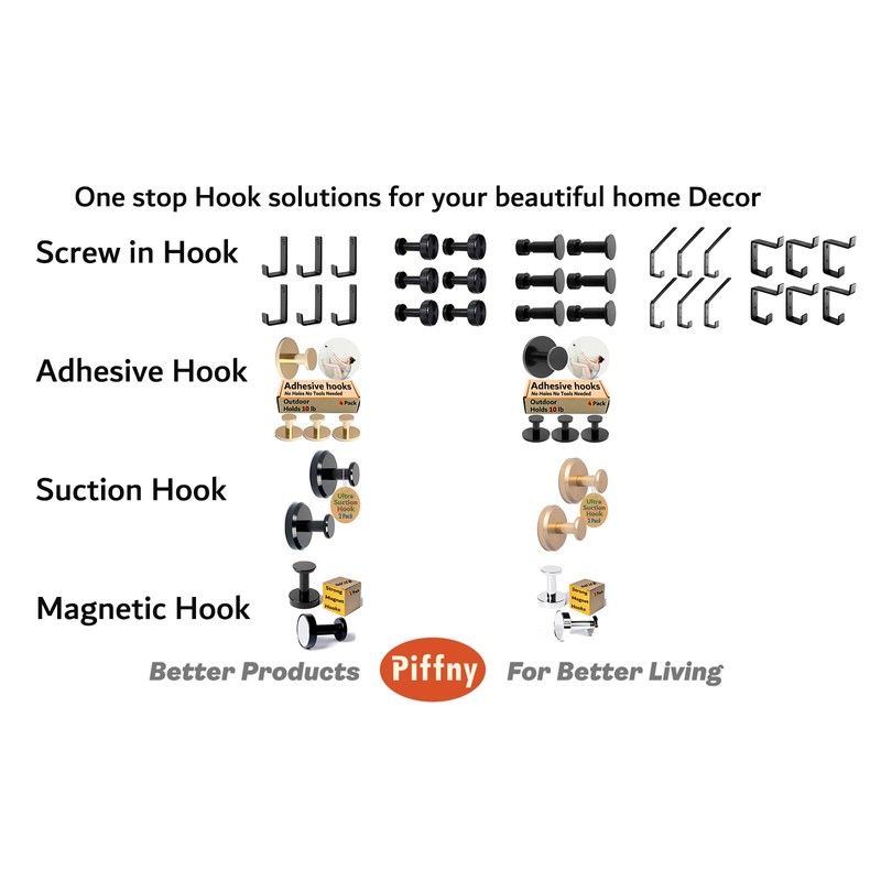 Piffny Robe & Towel Hook, 6 Pack Heavy Duty Stainless