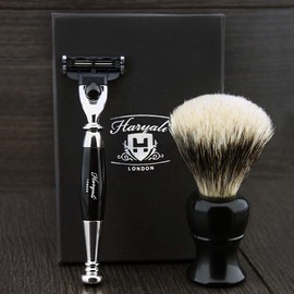 Haryali London 3 Edge Shaving Razor With Silver Tip Badger Hair Brush Perfect Shaving Kit For Mens Perfect Shave