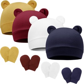 DRESHOW Newborn Baby Hat and Gloves Set Beanie Clothing Unisex Infant Hat Nursery Hat Baby Boys Girls 0-6 Months, 4 Sets Ak05: Cotton Hats & Mittens