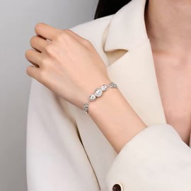 LUTAKU 925 Sterling Silver Beads Bangle Bracelet for Women Transfer Lucky Beads Bracelet Girls Fidget Bracelet for Anxiety Jewelry Friendship Gift (Silver01)