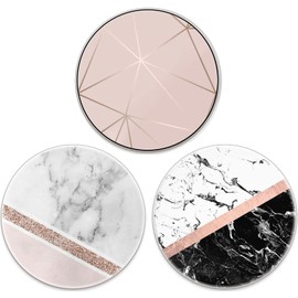 Universal Cell Phone Stand and Phone Grip,Tablet Holder,Collapsible,Swappable Top(3 Pack)-Pink Black and White Lattice Starry Sky Marble