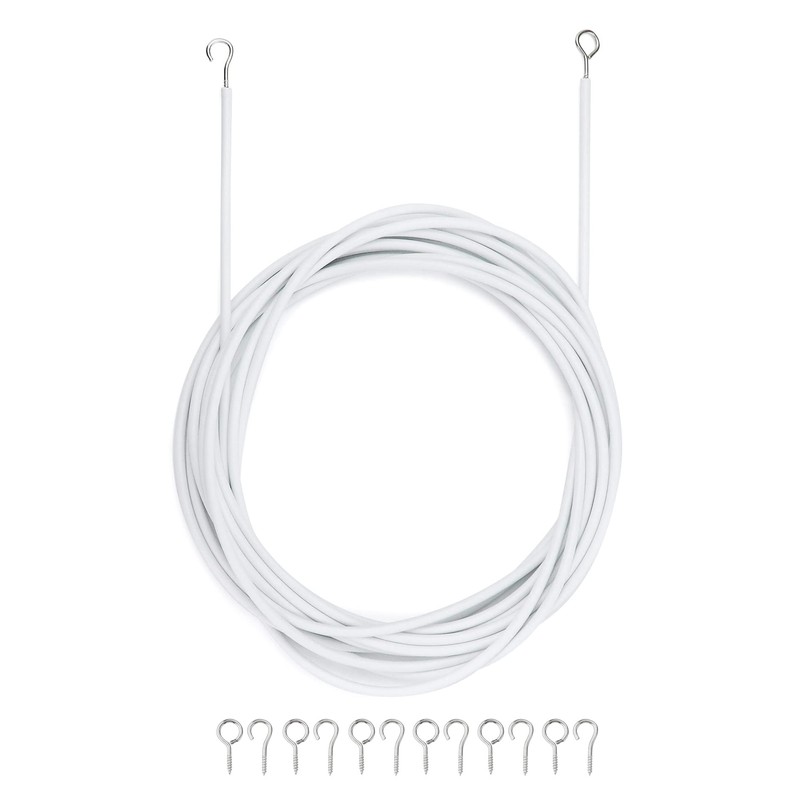 QWORK® 5 m curtain wire, white, curtain rope, plastic coated