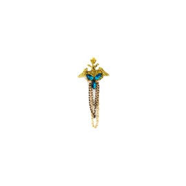 Knighthood Victory Birds With Stone Detailing Hanging Tassel Chain Collar Pin Brooch, Suit Stud, Shirt Studs, Lapel Pin Accessories for Men Women, Brass zinc, No Gemstone