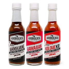 Adoboloco Hot Sauce Power Pack (3-Pack) 5oz Spicy Hamajang, Hawaiian Chili Pepper Water, Kolohekid Fiery Chili Pepper Sauce Bundle