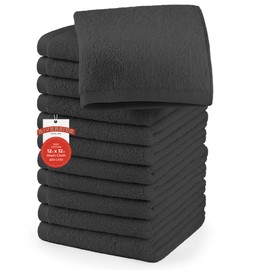 RIVERSIDE 12 Pack Washcloths - 12x12 Inches, 400 GSM, 100% Ring-Spun Cotton - Soft, Absorbent & Durable Face and Body Towels - for Bathroom, Spa, Gym, Makeup Removal & Everyday Use - Charcoal