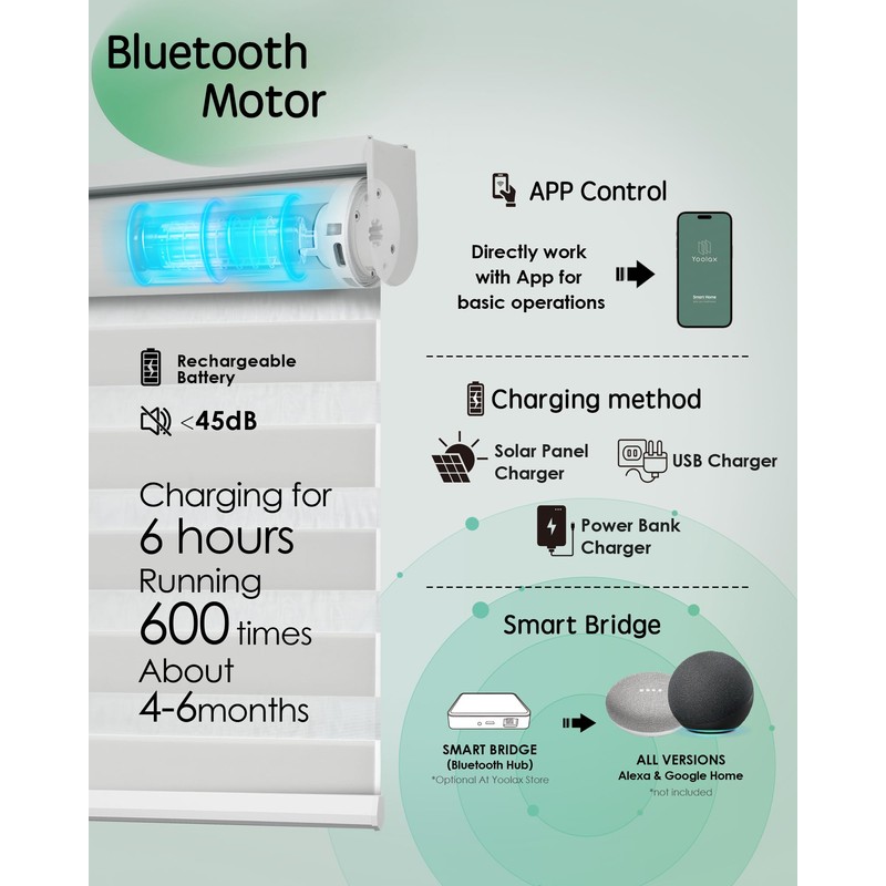 Yoolax Motorized Zebra Blinds, Electric Zebra Shades for Indoor Windows,