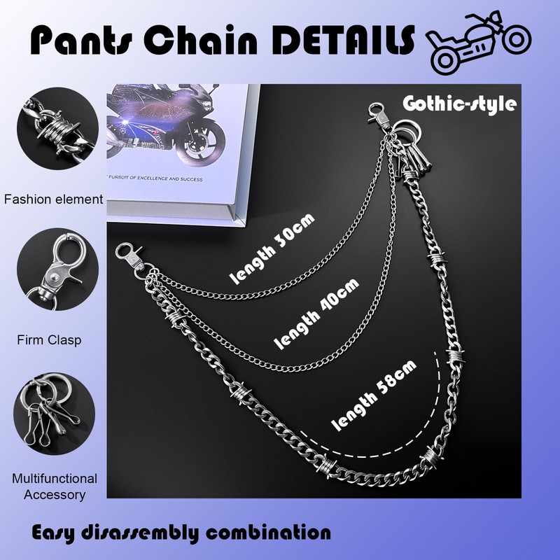 3-Layer Pants Chain for Men Women Trousers Pocket Belt Wallet