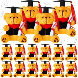 Jexine 12 Pieces Graduation Bear Class of 2025 Plush Mini Bears Bulk Grad Small Bear Stuffed Animal with Graduation Gift Gown Hat for Kindergarten School College Preschool, 4.7 Inch(Yellow)