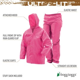 FROGG TOGGS - Traje de Lluvia Impermeable Transpirable para jóvenes Ultra-Lite2, Rosado, Medium