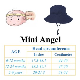 Mini angel Baby Sun Hat Kids Summer UPF 50+ Sun Protection Beach Wide Brim Toddler Baby Boy Girl Bucket Hat 1Pc (Navy,12-24Months)