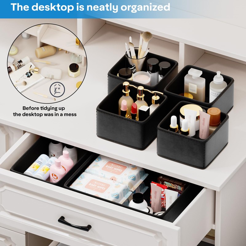 Leatherspaces Functional Drawer Organizer clothes， Faux Leather Dresser Organizer for