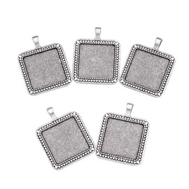 KISSITTY 10-Piece Antique Silver Blank Bezel Cameo Tray Square Pendant Cabochon Settings 25x25mm Inner Diameter