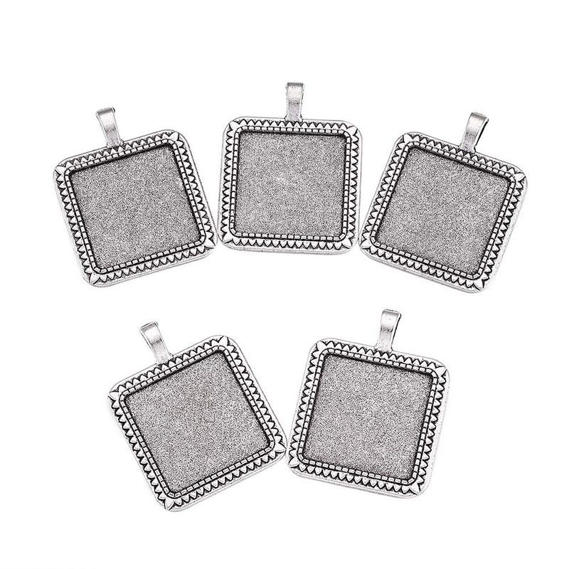 KISSITTY 10-Piece Antique Silver Blank Bezel Cameo Tray Square Pendant
