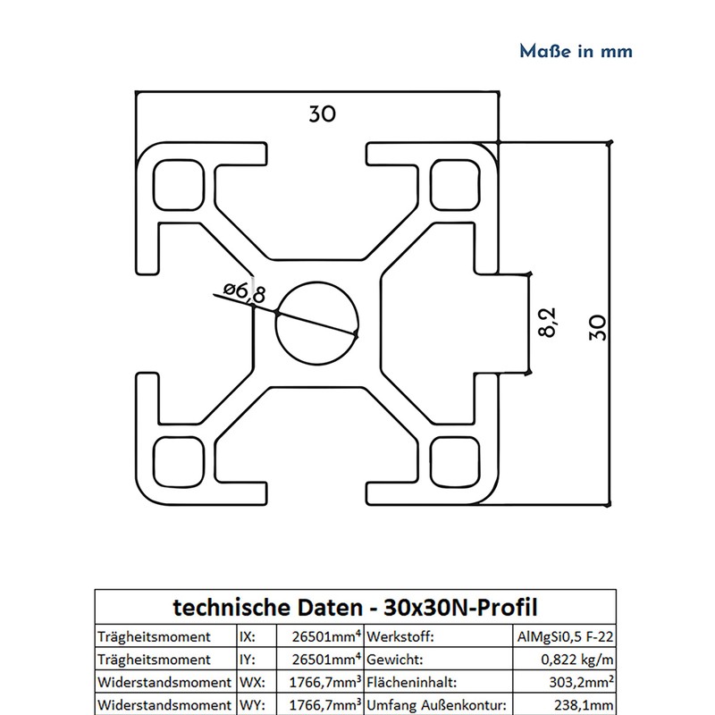 Aluminium profile, 30 x 30 mm, system, installation, construction profile,