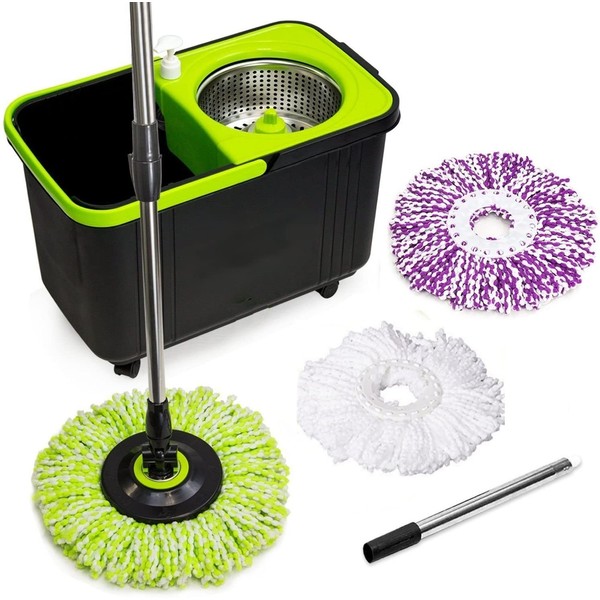 Simpli-Magic 79117 Spin Mop Cleaning Kit, Mop & Refills, Black/Green