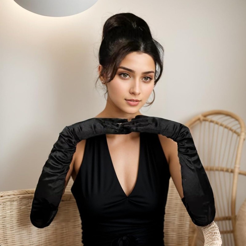 1 Pairs Black Gloves Costume, Gloves Long, Elegant Women's Satin