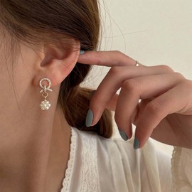 Aneneiceera Vintage Cz Pearl Ball Dangle Earrings Gold Crystal Circle Stud Earrings Tiny Pearl Cluster Drop Earrings Small Bead Earrings Jewelry for Women