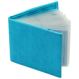 FORYEE RFID Card Holder Wallet for Women Men,Minimalist Bifold Leather Wallet with 24 Card Slots and Large Cash Pocket, Multifunctional Card Holder with Top Open, Thin & Stylish Photo Album-Blue(PW)