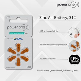 Power One Mercury Free Hearing Aid Batteries Size 312, 4 Pack of 60 Batteries (240 Batteries)