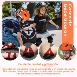 QianMu Casco de Bicicleta con Biseño de Tiburón, Diseñado para Niños y Niñas de 3 a 8 años,con Cinta Reflectante, Casco de Bicicleta para Niños,Apto para Monopatín, Ciclismo y Otros Deportes