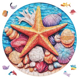 Ixfyloop Wooden Puzzles for Adults 500 Pieces, Blue Starfish Jigsaw Puzzles, Adult Puzzle 500, Home Decor Gift Family Brain Game for Men Women Elders Seniors,16.5x16.5in