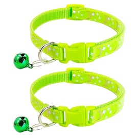CCUUHJ Reflective Cat Collars Breakaway with Bell Moons Stars 2 Pack Girl Boy Pet Kitten Collar Adjustable 7.5-12.5 Inch (Green)