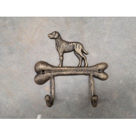 AMADO RICCI Dog Leash Holder, Cast Iron, Antique Bronze, 2 Hooks, Wall Mount, 6.9x6.9x1.8 inches, AR001