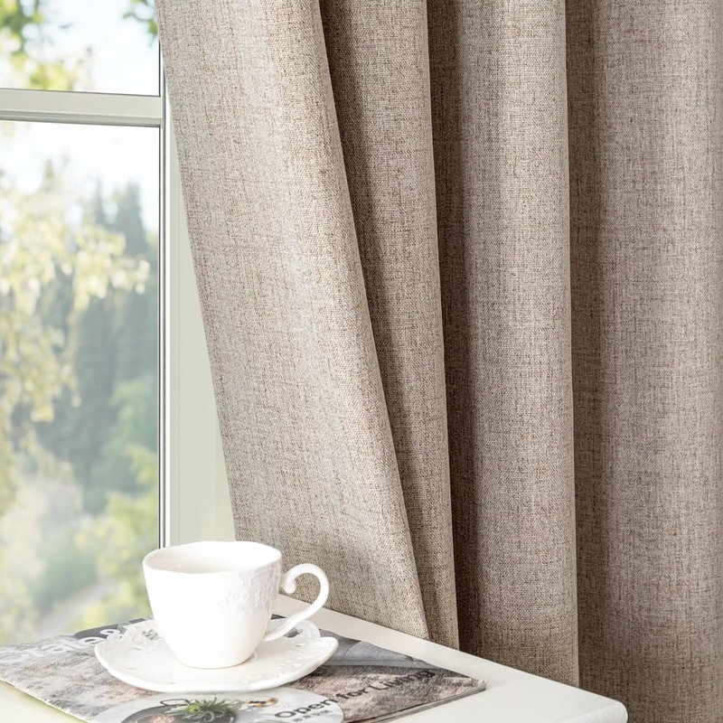 IGEMAEVE 100% Blackout Curtains for Bedroom 1 Panel, Linen Curtians