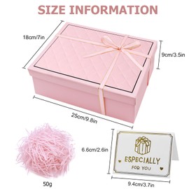 Gift Box with Lid 25 x 9 x 18 cm, Gift Box Large, Gift Boxes, Decorative Box, Gift Box for Gifts, with Crushed Paper, Cards (Pink)