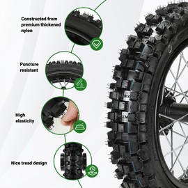 XIKOBY 12" Rear Wheel 80/100-12 3.00-12 Dirt Bike Tire Rim Assembly Compatible with 110cc 125cc SSR SR125 CRF70 CRF110F KX65 KLX110 KLX110L TTR90 TTR110 PW80 JR80 Baja DR70 Off Road Pit Bike Parts