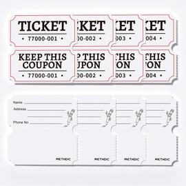 Methdic 2000 White Double Raffle Tickets Roll, Ticket for Events, Entry, Class Reward, Fundraiser & Prizes
