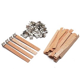 SHIXIANG Wooden Candle Wicks,100 Sets 5-Inch Smokeless Natural Candle Core with Metal Base for DIY Candle Making Craft (5.1" x 0.5" x 0.2")