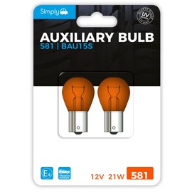 Simply S581BL 581 Pack of 2 Auxiliary Bulb Blister, 12V 21W, Base BAU15S, High Performance and Maximum Visility, Amber