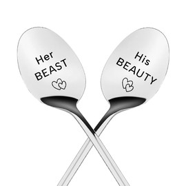 Husband Wife Wedding Anniversary Spoon Gifts for Couple Him Her Girlfriend Boyfriend Engagement Matching Spoon Gifts for Women Men Couples Christmas Birthday Gift 2 Pcs Husband Wife Spoons
