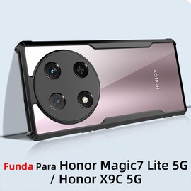 TPDRUY Funda para Honor Magic7 Lite 5G Case Transparente Uso Rudo Acrílico PC, Borde Flexible TPU Cover, Protectora de Cámara Lente Shockproof Rigido Carcasa Bumper DF