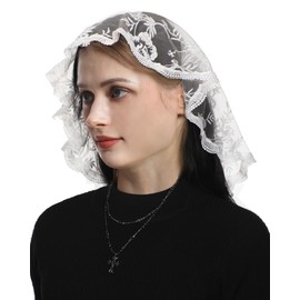 Bozidol Catholic Church Veils for Women: Princess Style Flowers Embroidered Lace Veil Chapel Veil Mantilla Latin Mass Headwear, White, Unit size