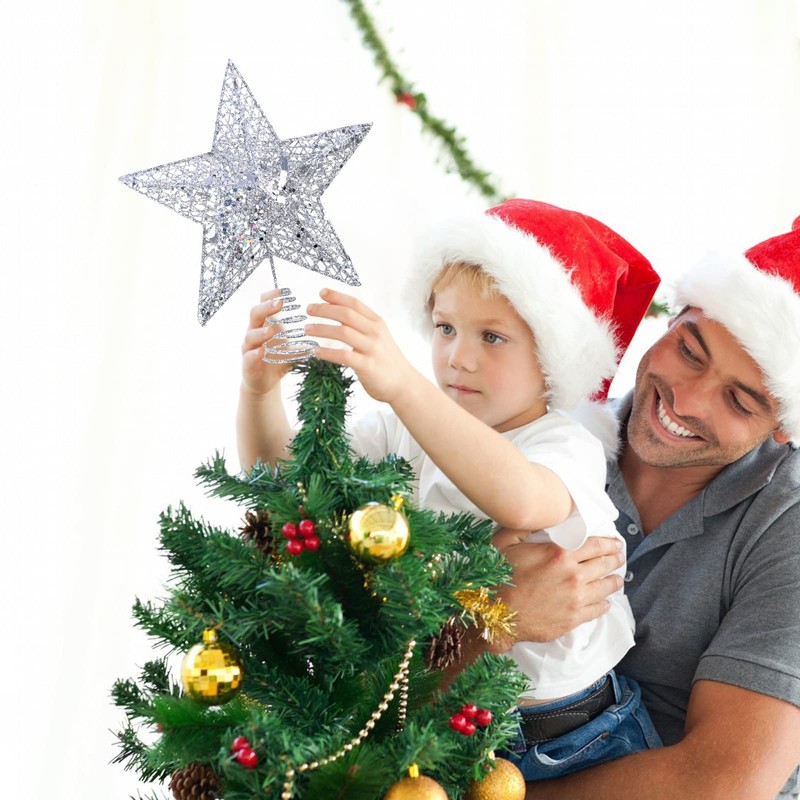 KEYIDO Silver Tree Star Christmas Tree Topper Metal Christmas Tree