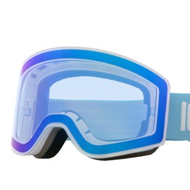 ICEPARDAL ICEG-913H WHT/L_BLU Ski Goggles, Women’s Glasses, Large Frame, Magnetic, Detachable, Double Lens, Available in 5 Colors, Skiing, Snow Goggles, Snowboarding