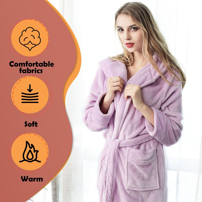 Oksun Womens Long Fleece Robe: Floor Length Flannel Hooded Bathrobe,