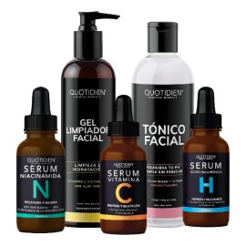 Kit Skincare - Limpiador Facial + Tonico Facial + Serum Vitamina C + Suero Acido Hialuronico + Serum Niacinamida - Cuidado Facial Antienvejecimiento S