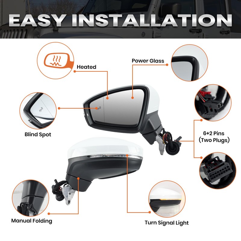 Left Driver Side Mirror Compatible with Volkswagen Tiguan 2018 2019