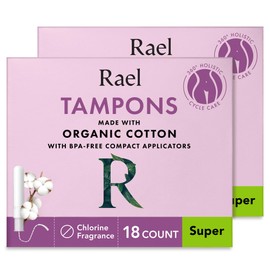 Rael Tampons, Compact Applicator - Made with Organic Cotton, Heavy Absorbency, BPA-Free, Chlorine Free, Leak Locker Technology (36 Count, Super)