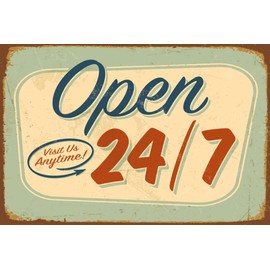 mrdeco Metal Sign 12 x 18 cm Curved Open Visit Us Anytime 24/7 Decorative Tin Sign